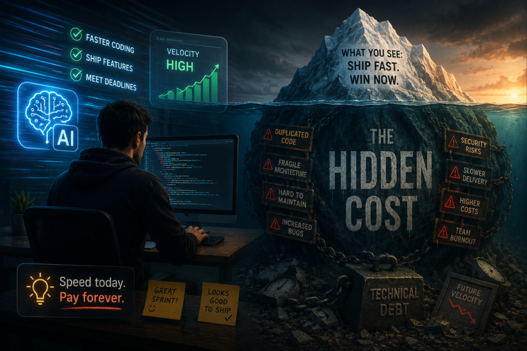 Illustration for the blog post AI-Generated Technical Debt: The Hidden Cost of Shipping Fast with AI Coding Tools